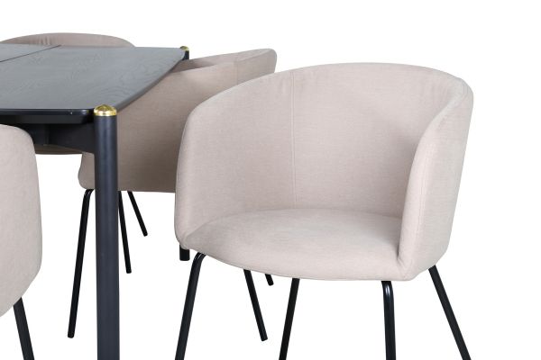 Imagine Pelle Dining Table - Black / black Black+Berit Chair - Black / Beige Fabric (Polyester linen )_6