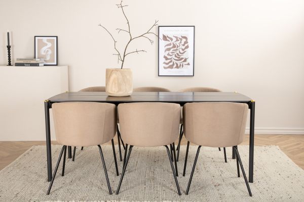 Imagine Pelle Dining Table - Black / black Black+Berit Chair - Black / Beige Fabric (Polyester linen )_6