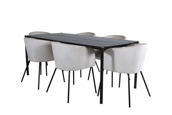 Imagine Masa de dining Pelle - Negru / negru Black+Berit Scaun - Negru / Bej Catifea_6