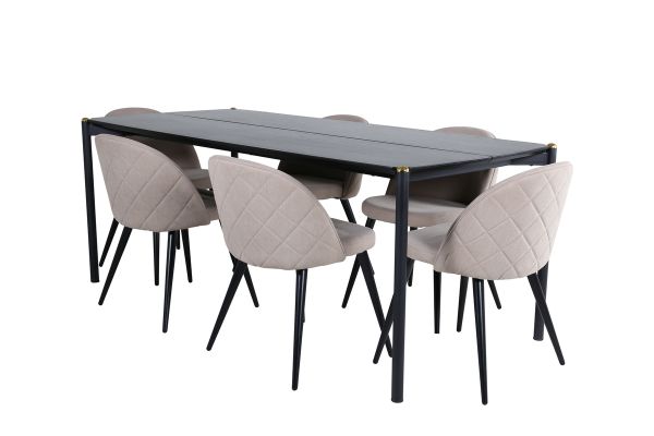 Imagine Pelle Dining Table - Black / black Black+Velvet Stitches Chair - Black / Beige Fabric (Polyester linen )_6