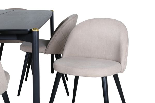 Imagine Pelle Dining Table - Black / black Black+Velvet Stitches Chair - Black / Beige Fabric (Polyester linen )_6