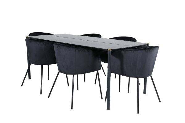 Imagine Masa de dining Pelle - Negru / negru Black+Berit Scaun - Negru / Catifea neagră_6