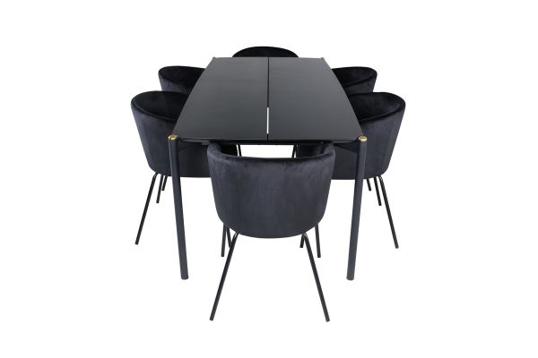 Imagine Masa de dining Pelle - Negru / negru Black+Berit Scaun - Negru / Catifea neagră_6