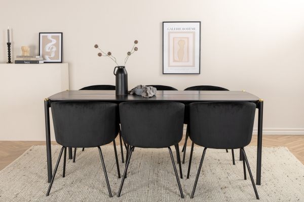 Imagine Masa de dining Pelle - Negru / negru Black+Berit Scaun - Negru / Catifea neagră_6