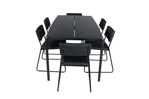 Imagine Masa de dining Pelle - Negru / negru Negru + Scaun Kenth - Negru / Negru PU_6