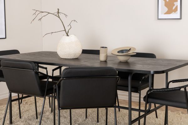 Imagine Masa de dining Uno - Negru / Furnir Negru + Scaun Tvist - Negru / PU Negru_6