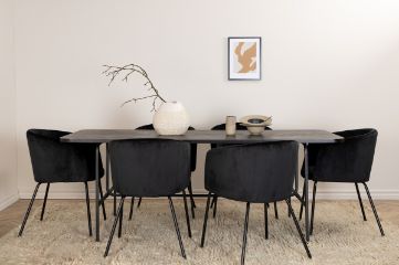 Imagine Masa de dining Uno - Negru / Furnir de negru + Scaun Berit - Negru / Catifea neagra_6