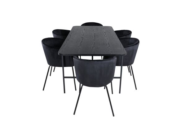 Imagine Masa de dining Uno - Negru / Furnir de negru + Scaun Berit - Negru / Catifea neagra_6