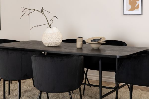 Imagine Masa de dining Uno - Negru / Furnir de negru + Scaun Berit - Negru / Catifea neagra_6