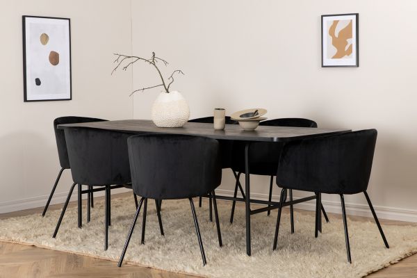 Imagine Masa de dining Uno - Negru / Furnir de negru + Scaun Berit - Negru / Catifea neagra_6