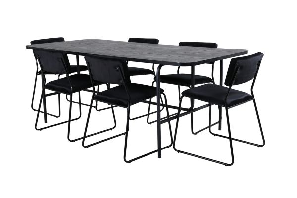 Imagine Masa de dining Uno - Negru / Furnir de negru + Scaun Kenth - Negru / Catifea neagra_6