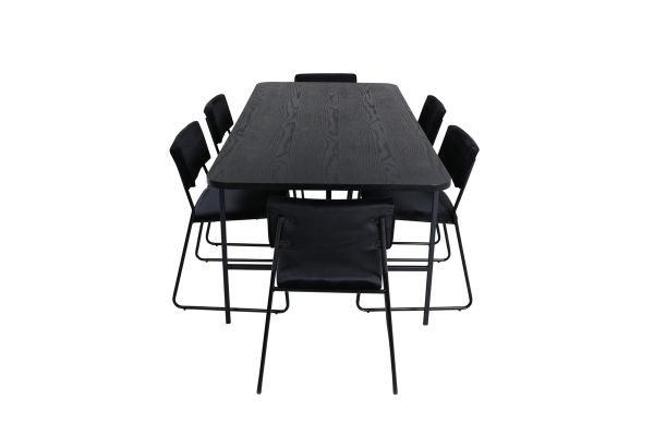 Imagine Masa de dining Uno - Negru / Furnir de negru + Scaun Kenth - Negru / Catifea neagra_6