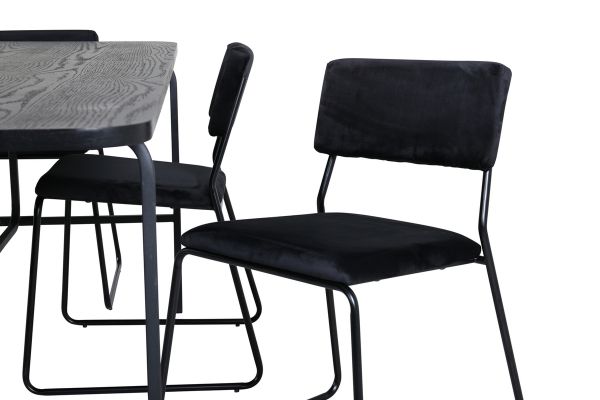 Imagine Masa de dining Uno - Negru / Furnir de negru + Scaun Kenth - Negru / Catifea neagra_6