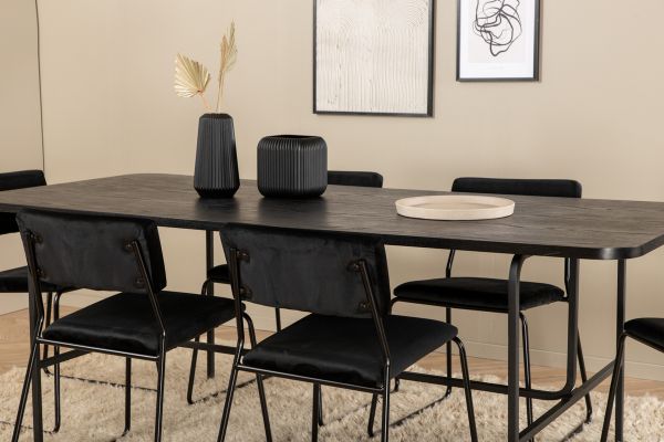 Imagine Masa de dining Uno - Negru / Furnir de negru + Scaun Kenth - Negru / Catifea neagra_6