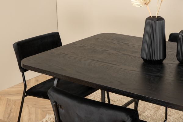 Imagine Masa de dining Uno - Negru / Furnir de negru + Scaun Kenth - Negru / Catifea neagra_6