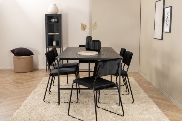 Imagine Masa de dining Uno - Negru / Furnir de negru + Scaun Kenth - Negru / Catifea neagra_6