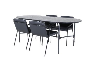 Imagine Masa de dining ovala Skate - Negru / Furnir negru + Scaun Tvist - Negru / Piele neagra_4