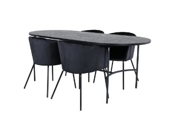 Imagine Masa ovala de dining Skate - Negru / Furnir negru + Scaun Berit - Negru / Catifea neagra_4