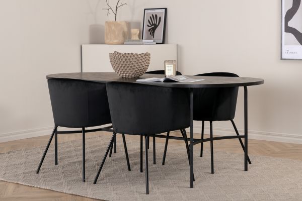 Imagine Masa ovala de dining Skate - Negru / Furnir negru + Scaun Berit - Negru / Catifea neagra_4