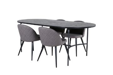 Imagine Masa de dining Skate Oval - Negru / Furnir negru + Scaun cusaturi din catifea - Negru / Microfibră gri_4