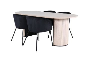 Imagine Bianca Oval Dining Table - White Wash / Black Veneer+Berit Chair - Black / Black Velvet_4