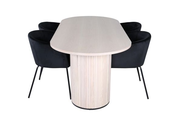 Imagine Bianca Oval Dining Table - White Wash / Black Veneer+Berit Chair - Black / Black Velvet_4