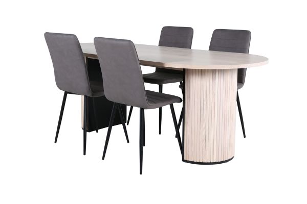 Imagine Bianca Oval Dining Table - White Wash / Black Veneer+Windu Lyx Chair - Black / Grey Micro Fibre_4