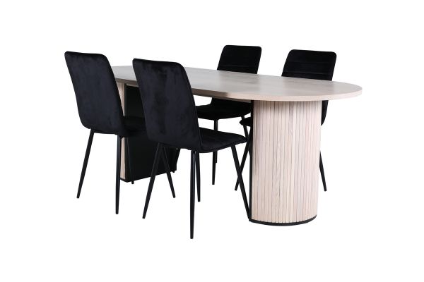 Imagine Bianca Oval Dining Table - White Wash / Black Veneer+Windu Lyx Chair - Black / Black Velvet_4