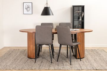 Imagine Bianca Oval Dining Table, Walnut Black Veneer+Windu Lyx Chair, Black Grey Micro Fibre_4