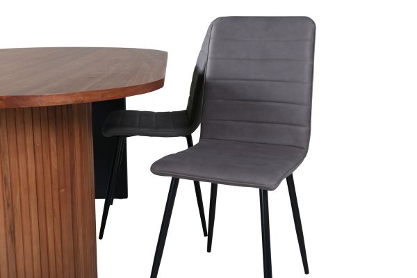 Imagine Bianca Oval Dining Table, Walnut Black Veneer+Windu Lyx Chair, Black Grey Micro Fibre_4