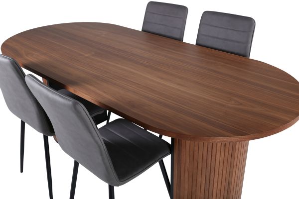 Imagine Bianca Oval Dining Table, Walnut Black Veneer+Windu Lyx Chair, Black Grey Micro Fibre_4