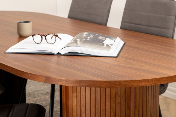 Imagine Bianca Oval Dining Table, Walnut Black Veneer+Windu Lyx Chair, Black Grey Micro Fibre_4