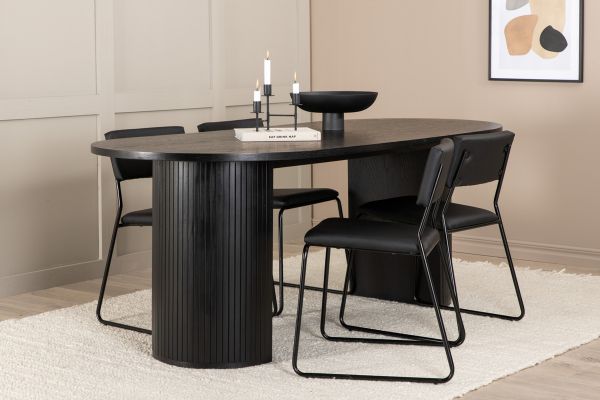 Imagine Traduceți complet Tabel de dining oval Bianca - Negru / Furnir negru + Scaun Kenth - Negru / Piele artificială neagră_4