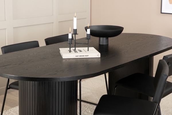 Imagine Traduceți complet Tabel de dining oval Bianca - Negru / Furnir negru + Scaun Kenth - Negru / Piele artificială neagră_4