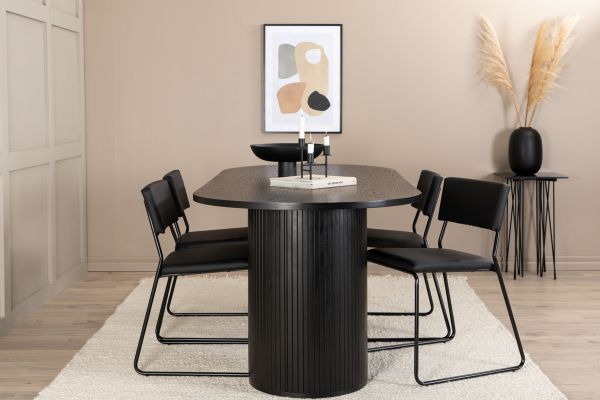 Imagine Traduceți complet Tabel de dining oval Bianca - Negru / Furnir negru + Scaun Kenth - Negru / Piele artificială neagră_4