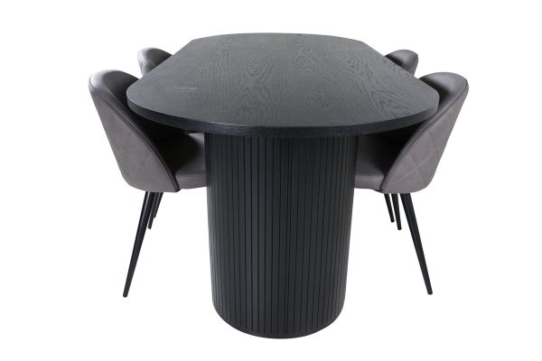 Imagine Bianca Oval Dining Table - Black / Black Veneer+Velvet Stitches Chair - Black / Grey Micro Fibre_4