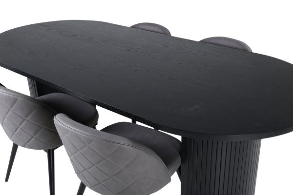 Imagine Bianca Oval Dining Table - Black / Black Veneer+Velvet Stitches Chair - Black / Grey Micro Fibre_4