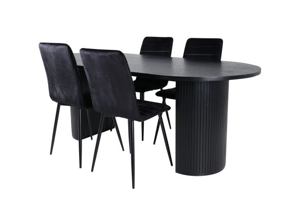 Imagine Masa ovala de dining Bianca - Negru / Furnir negru + Scaun Windu Lyx - Negru / Catifea neagra_4