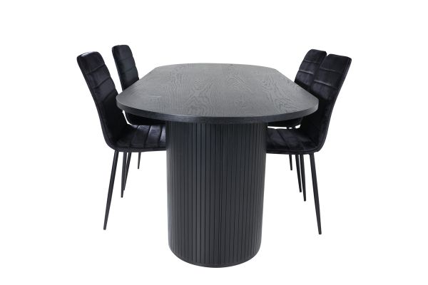 Imagine Masa ovala de dining Bianca - Negru / Furnir negru + Scaun Windu Lyx - Negru / Catifea neagra_4