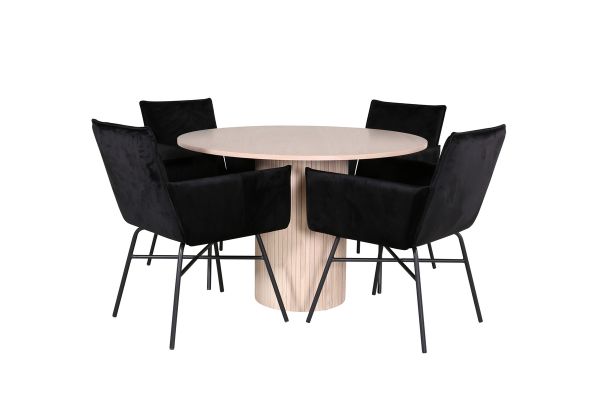 Imagine Masa de dining rotunda Bianca - White Wash / Furnir Negru+ Scaun Petra - Negru / Catifea Neagra_4