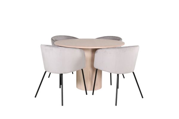 Imagine Bianca Round Dining Table - White Wash / Black Veneer+Berit Chair - Black / Light Grey Velvet_4