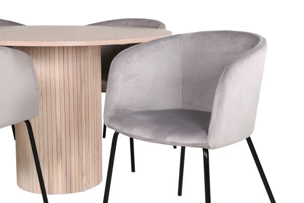 Imagine Bianca Round Dining Table - White Wash / Black Veneer+Berit Chair - Black / Light Grey Velvet_4