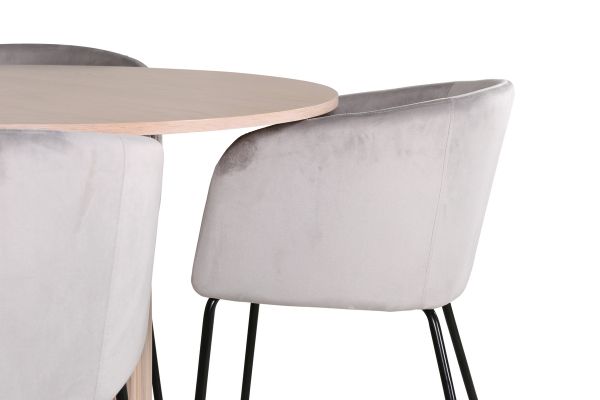 Imagine Bianca Round Dining Table - White Wash / Black Veneer+Berit Chair - Black / Light Grey Velvet_4