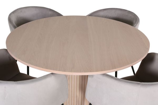 Imagine Bianca Round Dining Table - White Wash / Black Veneer+Berit Chair - Black / Light Grey Velvet_4