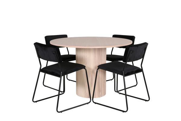 Imagine Masa de dining rotunda Bianca - Alb Spalat / Furnir Negru + Scaun Kenth - Negru / Catifea Neagra_4