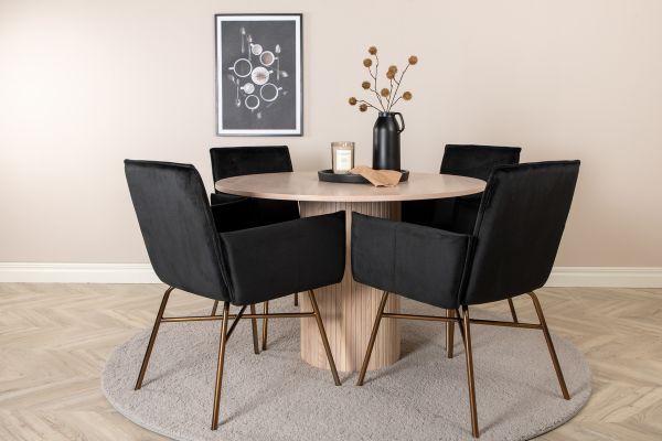 Imagine Bianca Round Dining Table - White Wash / Black Veneer+Petra Chair - Distressed Copper / Black Velvet_4