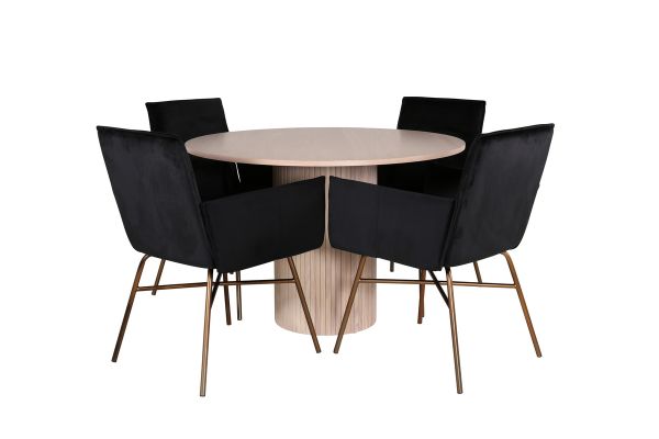 Imagine Bianca Round Dining Table - White Wash / Black Veneer+Petra Chair - Distressed Copper / Black Velvet_4