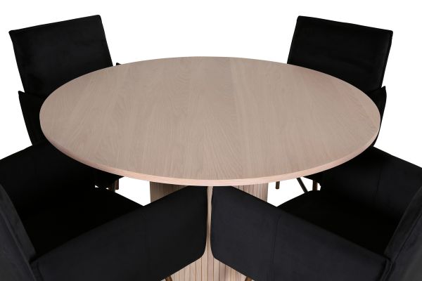 Imagine Bianca Round Dining Table - White Wash / Black Veneer+Petra Chair - Distressed Copper / Black Velvet_4