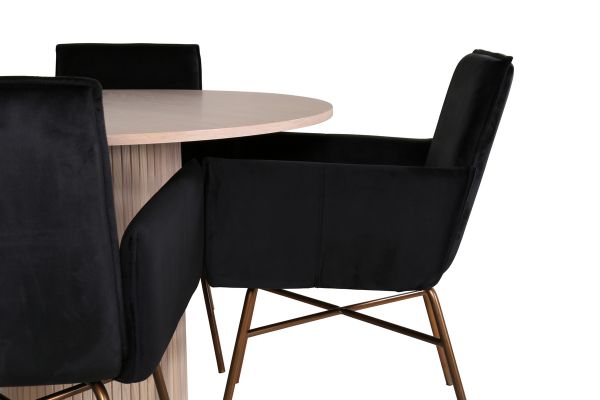 Imagine Bianca Round Dining Table - White Wash / Black Veneer+Petra Chair - Distressed Copper / Black Velvet_4