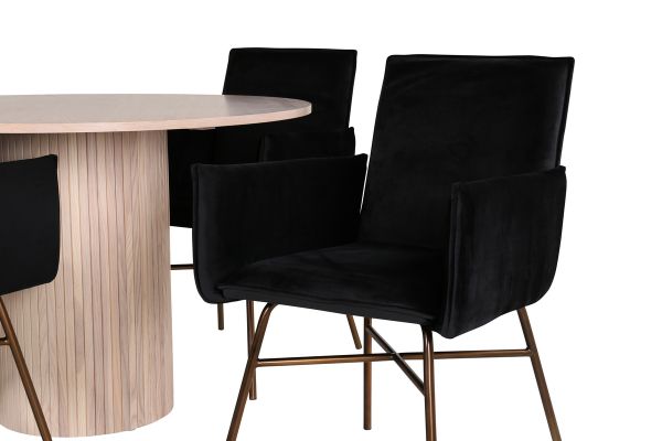 Imagine Bianca Round Dining Table - White Wash / Black Veneer+Petra Chair - Distressed Copper / Black Velvet_4